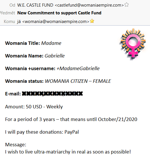 New Commitment & donations for Womania Empire Castle Fund!